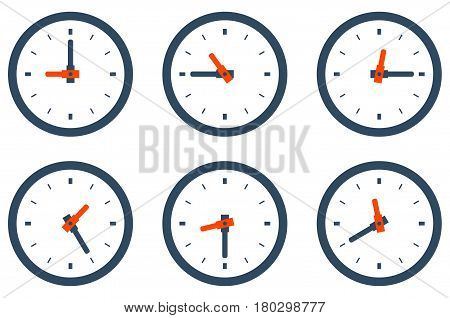 Set of wall clock showing different time morning noon evening and night Stock vector illustration