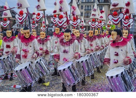 BASEL SWITZERLAND - MARCH 08 : Participants in the Basel Carnival in Basel Switzerland on March 08 2017. The Basel carnival has been listed as one of the top local festivities in Europe