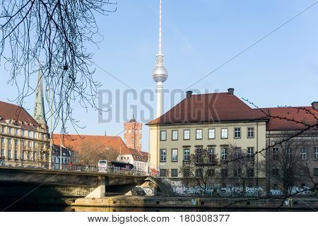 BERLIN, GERMANY- December 30, 2016 : Tv tower or Fersehturm in Berlin on December 30, 2016. BERLIN, Germany.