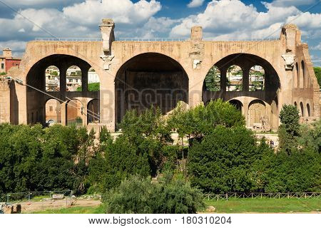 The Basilica of Maxentius and Constantine in the Roman Forum in Rome, Italy
