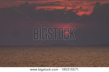 Landscape view of sunset at the beach in Chantaburi Thailand.