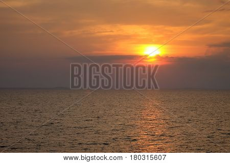 Landscape view of sunset at the beach in Chantaburi Thailand.