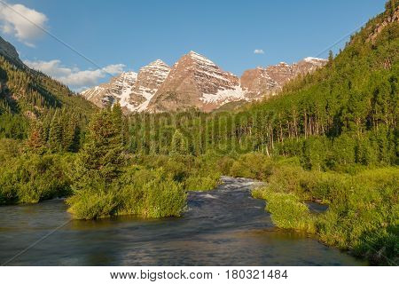 a scenic summer landscape at he maroon bells Aspen Colorado