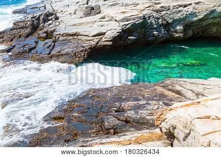 Giola natural sea water pool located on Thassos island, Greece