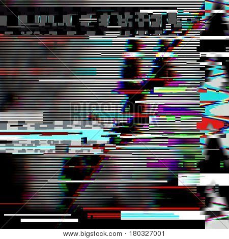 Glitch psychedelic illustration. Old TV screen error. Digital pixel noise abstract design. Videogame bug. Television signal fail. Technical problem grunge wallpaper. Colorful noise retro signal