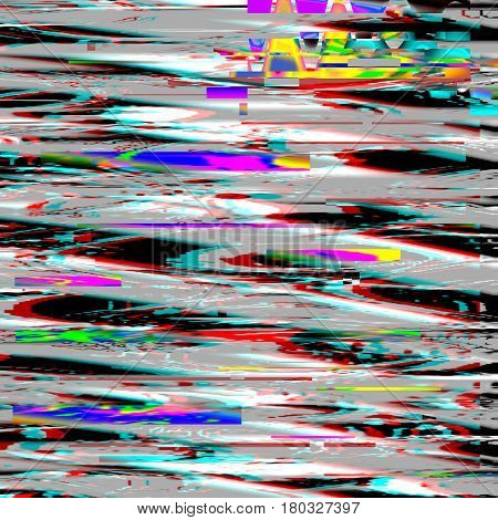 Glitch psychedelic background. Old TV screen error. Digital pixel noise abstract design. Broken pixels glitch. Television signal fail. Technical problem grunge wallpaper. Colorful noise rerto