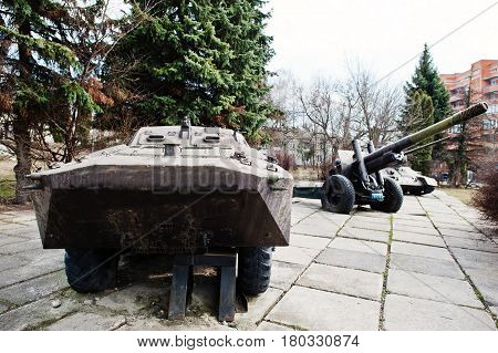 Old Vintage Military Infantry Fighting Vehicle With Howitzer And Tank.