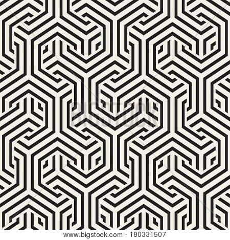 Vector Seamless Interlacing Lines Pattern. Modern Stylish Texture. Repeating Geometric Background With Hexagonal Lattice.