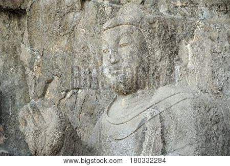 Ancient Buddha carvings and caves with longmen grottoes in Luoyang China in Henan Province.