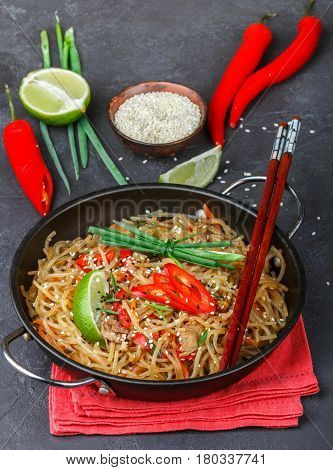 Starch (rice, Potatoes) Noodles With Beef And Vegetables - Bell Peppers, Carrots, Zucchini, Sesame,