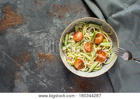 Spiralized Courgette On The Grey Table
