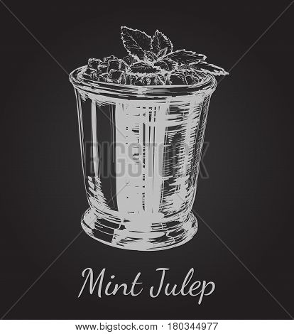 Cocktail Mint Julep for the Derby Hand Drawing Vector Illustration Alcoholic Drink