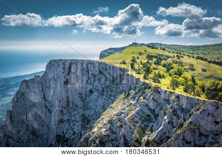 The Mount Ai-Petri over the Black Sea in Crimea, Russia. Ai-Petri is one of the highest mountains in Crimea and tourist attraction.