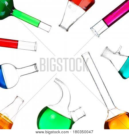 Set of laboratory glassware on white background 