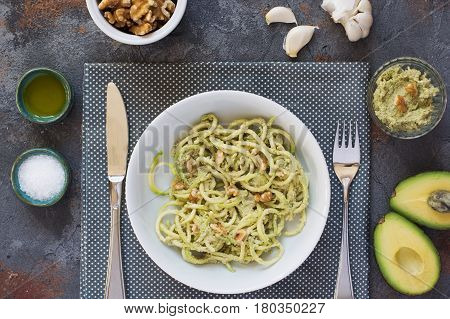 Spiralized Courgette Pasta On The Grey Table