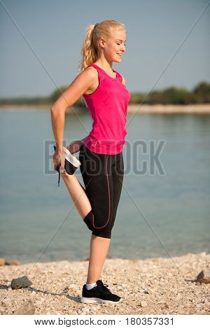 Jogging In Th Beach - Woman Runns Near Sea On Early Summer Morning