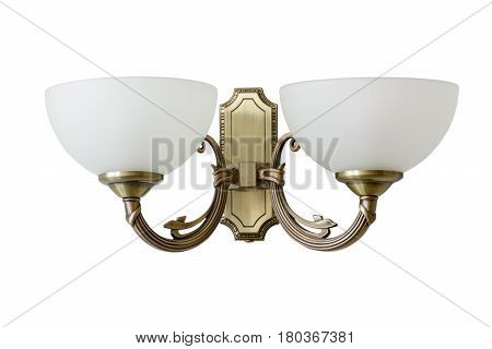 Vintage Sconce With White Glass Shades. Isolated, White Background.