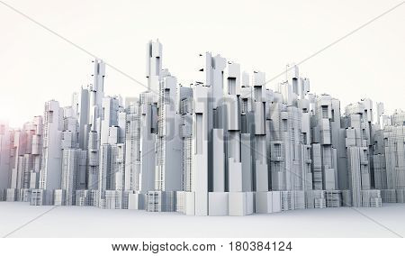 3d rendering white buildings on white background