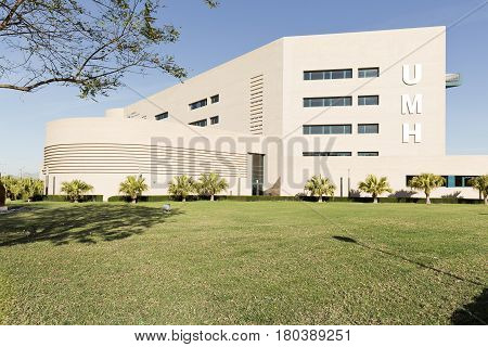 Elche Spain. March 30, 2017: Building corresponding to the Miguel Hernandez University of Elche in the province of