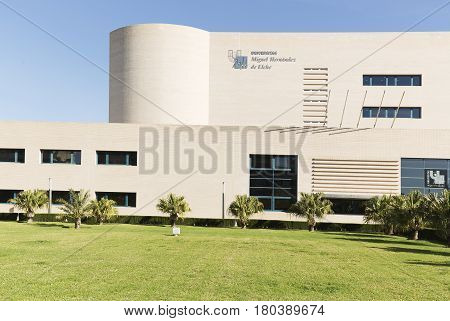 Elche Spain. March 30, 2017: Building corresponding to the Miguel Hernandez University of Elche in the province of