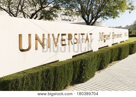 Elche Spain. March 30, 2017: Building corresponding to the Miguel Hernandez University of Elche in the province of