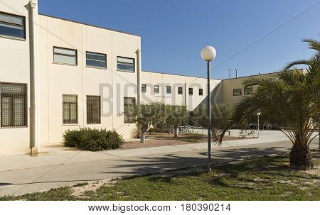 Elche Spain. March 30, 2017: Building corresponding to the Miguel Hernandez University of Elche in the province of