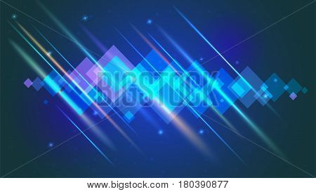 Abstract bright motion background with blurred light rays and lens flare. Dynamic digital, technology backdrop for breaking news or cover. Vector illustration.