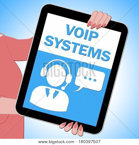Voip Systems Tablet Shows Internet Voice 3D Illustration