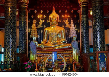 Phra Phuttha Chinnasi Buddha Image at Wat Phra Si Rattana Mahathat Temple in Phitsanulok Thailand
