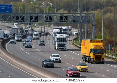 London UK - March 05 2017: Traffic on the busiest British motorway M25