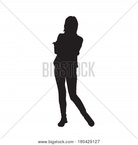 Girl Black Silhouette Female Figure Isolated Over White Background Vector Illustration