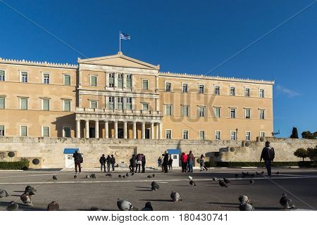 ATHENS, GREECE - JANUARY 19 2017: The Greek parliament in Athens, Attica, Greece
