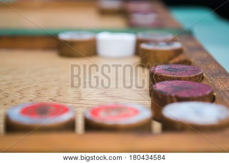 The game of backgammon close shot close-up one of backgammon