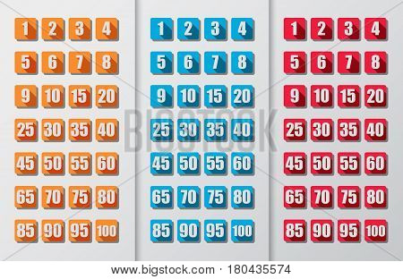 Three color Flat usable  Numbers with shaddow set.