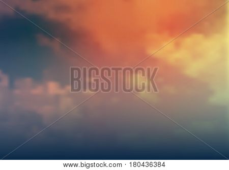 Thunder realistic sky with clouds. Blue and sunshine
