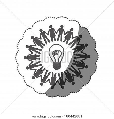 sticker monochrome silhouette teamwork human people circle with ligth bulb vector illustration
