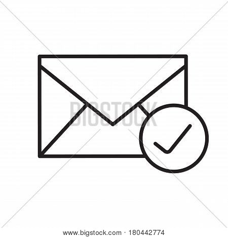 Checked email linear icon. Letter thin line illustration. Received sms message contour symbol. Vector isolated outline drawing