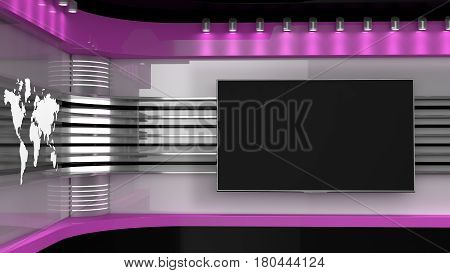 Tv Studio. Yellow studio. Backdrop for TV shows .TV on wall. News studio. The perfect backdrop for any green screen or chroma key video or photo production. 3D rendering.