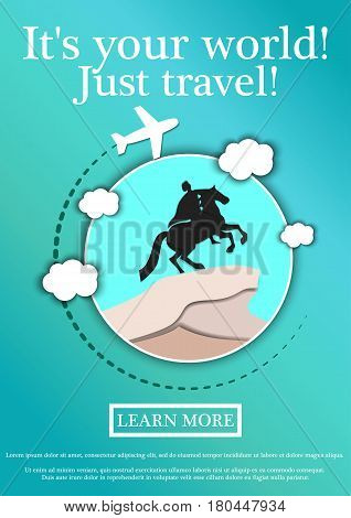 Banner with text Its your world.Just travel. Concept website template.Modern flat design. Vector Illustration.monument to Peter the Great The copper rider, St. Petersburg