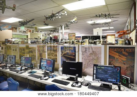 PALM SPRINGS, CALIFORNIA - MARCH 24, 2017: Flight Simulators at the Palm Springs Air Museum. Over 100,000 visitors annually tour the 65,000 square foot non-profit museum.
