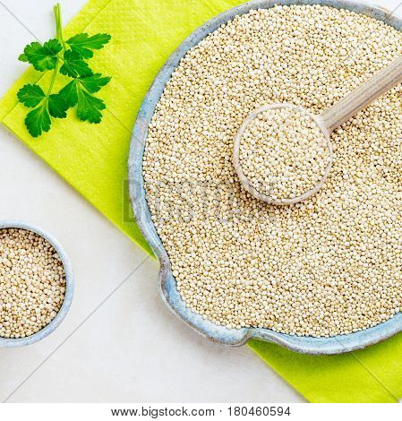 square image of a organic plant based grain called quinoa used a lot in a gluten free diet for a healthy life style with copy space