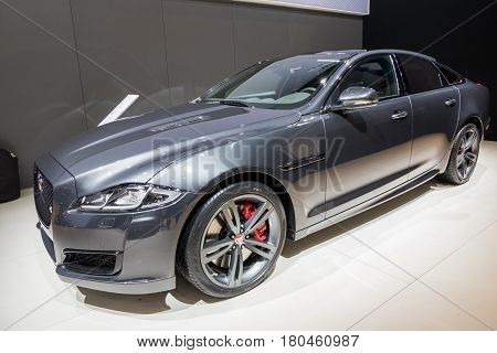 BRUSSELS - JAN 19 2017: Jaguar XF car at the Brussels Motor Show.