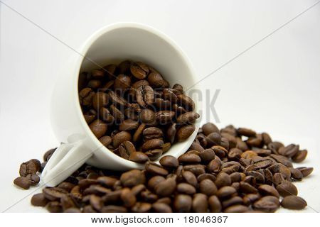 咖啡杯子上的咖啡豆