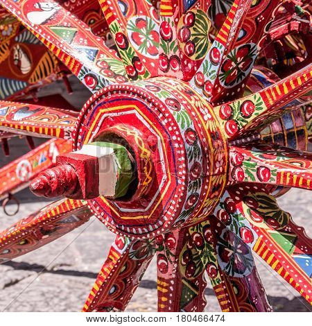 Sicilian cart art painting wooden wheels a typical.