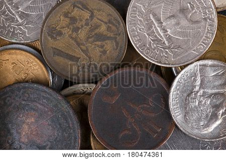 a closeup shot of different old coins