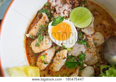Noodle Soup tum yum food Pork Soup with Tasty Thai Food