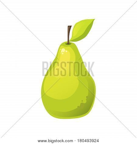 Cartoon green pear on a white background. Vector illustration.