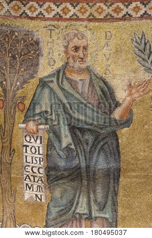 ROME, ITALY - SEPTEMBER 05: Saint Thaddaeus mosaic in the basilica of Saint Paul Outside the Walls, Rome, Italy on September 05, 2016.