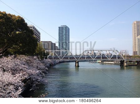 The Okawa river runs through Osaka Japan