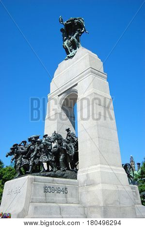 National War Memorial in downtown Ottawa, Ontario, Canada.